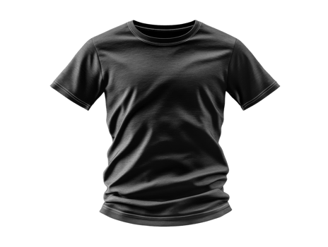 Black t-shirt mockup with realistic fabric texture and folds png