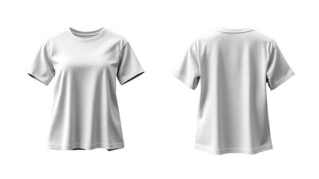plain white t shirt displayed from front and back, showcasing its simple design and versatility png