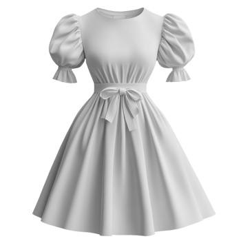 stylish white dress with puff sleeves and bow, perfect for any occasion png