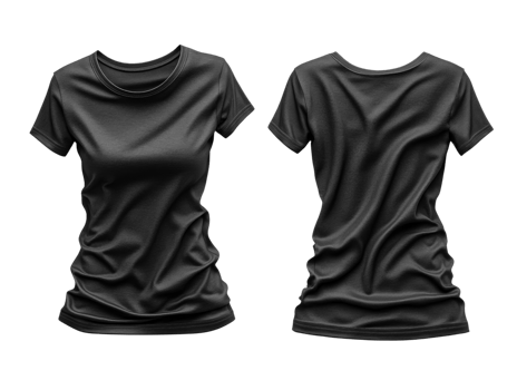 Black t shirt mockup, front and back view, casual style, fabric texture, clothing design, apparel display png