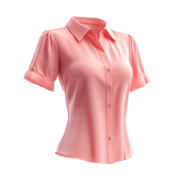 stylish pink blouse with short sleeves and button up front. Perfect for casual or formal occasions png