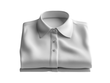 Folded white shirt with collar and buttons, showcasing clean design. Ideal for casual or formal wear png