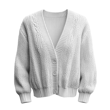 Cozy white knitted cardigan with buttons and relaxed fit. Perfect for chilly days png