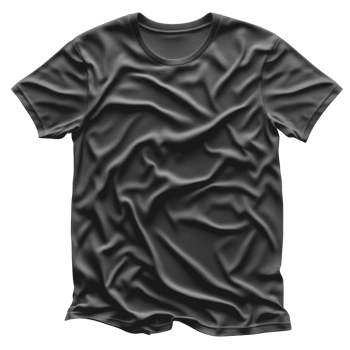 wrinkled black t shirt displayed on transparent background, showcasing its texture and fabric png