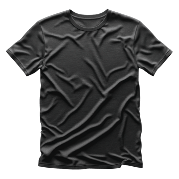 Black t shirt with wrinkles and folds, showcasing fabric texture and design png