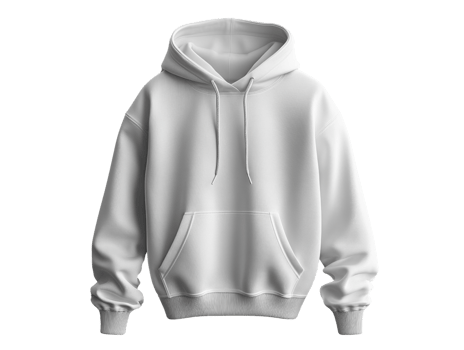 White hoodie with front pocket and drawstring hood, perfect for casual wear png