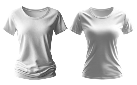 White t shirts in different styles, showcasing fabric texture and fit. Ideal for casual wear or layering png