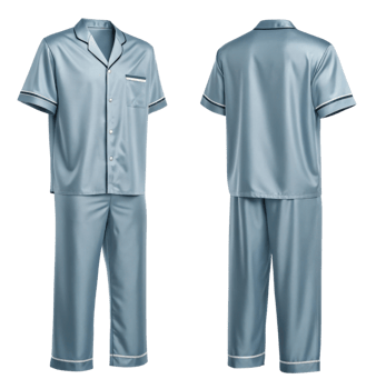 Satin pajama set in light blue color, featuring short sleeves and pants, perfect for comfortable sleepwear png