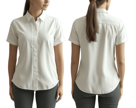 stylish white short sleeve shirt for women, perfect for casual or professional settings png