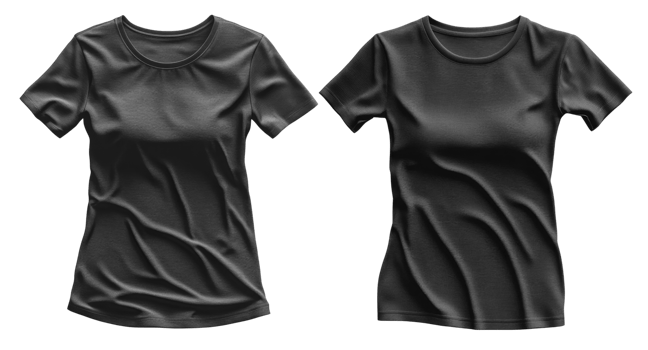 Black t shirts with smooth fabric texture and different styles displayed png