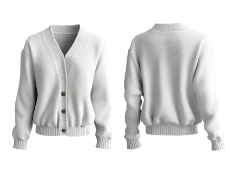 Cozy white cardigan sweater with button closure and ribbed cuffs png