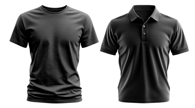 Black t shirt and polo shirt mockup, showcasing casual wear styles png
