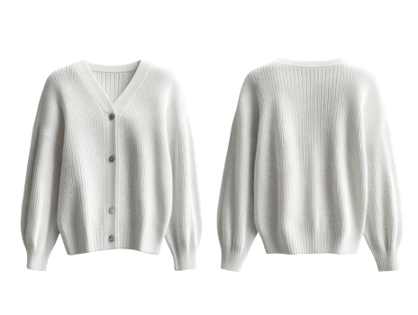 Cozy white cardigan with button closure and balloon sleeves, perfect for layering png