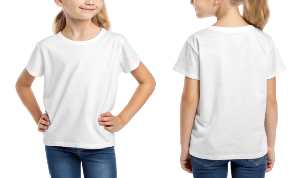 plain white t shirt for kids, showcasing front and back views, ideal for casual wear png