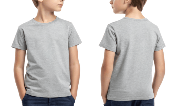 plain gray t shirt for boys, showcasing front and back views, ideal for casual wear png