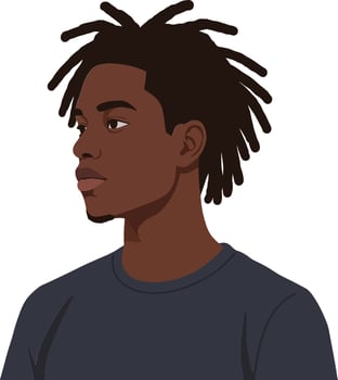 Young man with dreadlocks wearing a dark shirt in a minimal style illustration vector