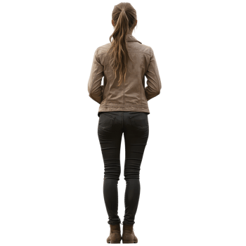 Young woman standing with back view in casual attire against a plain background, Young woman standing back view file no background png