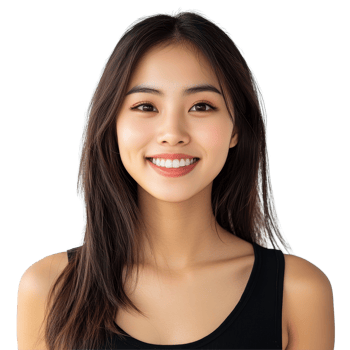 A cheerful young Asian woman smiling confidently in a modern indoor setting during the daytime, Portrait of a Young modern Asian woman smiling and looking at camera isolated on transparent background png