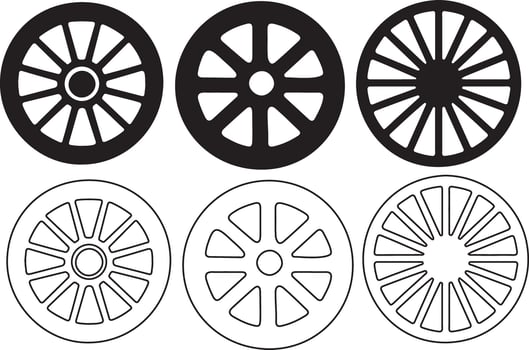 Wagon wheel silhouette icon bundle on white background vector