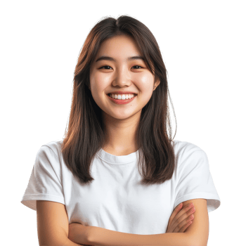 Happy young Asian student girl smiling with arms crossed in a bright studio environment, Portrait Happy Young Asian student girl cross arm isolated transparent background png