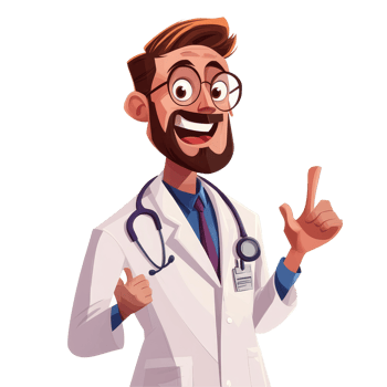 A quirky cartoon doctor showcasing a vibrant personality while standing against a plain transparent background, ready to help in a fun, animated style, crazy cartoon doctor isolated on transparent png