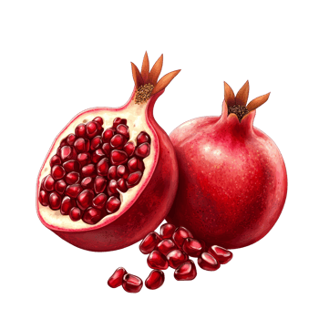 Fresh pomegranate fruit cut open revealing juicy red seeds isolated on a transparent background, pomegranate isolated on transparent background png
