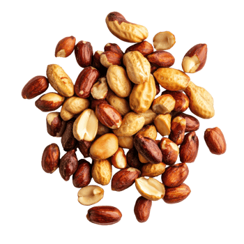 Roasted peanuts assorted on a transparent background highlighting their texture and natural colors, Peanuts Roasted nuts isolated on transparent background png
