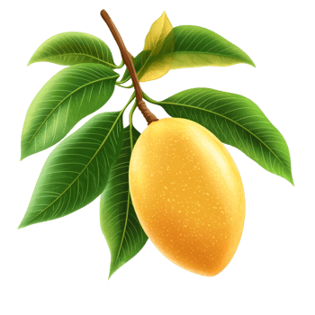 Fresh mango with green leaves isolated on transparent, ideal for culinary design and fruit illustrations, mango with green leaves isolated on transparent background png