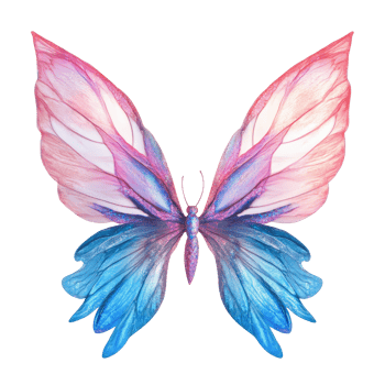 Delicate pink and blue fairy wings isolated on a transparent background, perfect for fantasy and character designs, Pink and Blue Fairy Wings , Isolated on transparent background png