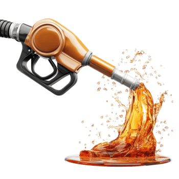 Gasoline flowing from a pump nozzle creating splashes on a transparent background, Gasoline gushing out from pump isolated on transparent background png