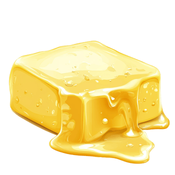 Melting butter on a transparent background creating a rich, glossy sheen and appealing texture, A piece of melting butter isolated on transparent background Stock Illustration png