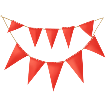 Red pennant banners hanging on a string, perfect for festive occasions and celebrations at any time of the year, red pennant banners flags with string isolated on transparent background png