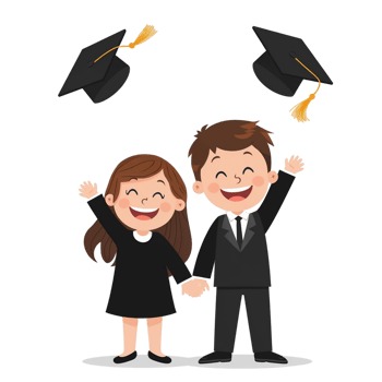 A joyful boy and girl are celebrating graduation with wide smiles, cutouts png