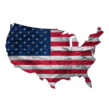 A silhouette of the United States is filled with the American flag, featuring stars and stripes cutouts png