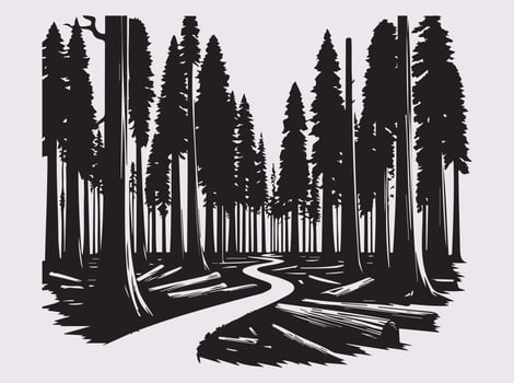 Stunning Black Silhouette of a Redwood Forest Path for Logos and Illustrations vector