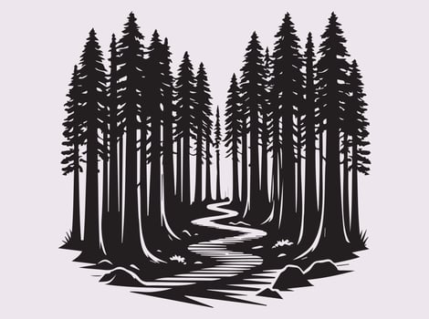 Beautiful Black Silhouette of a Redwood Forest Path for Scenic Landscape Art vector
