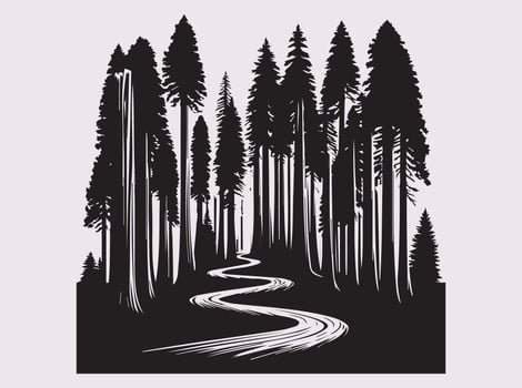 Artistic Black Redwood Forest Path Silhouette for Posters and Decorative Prints vector