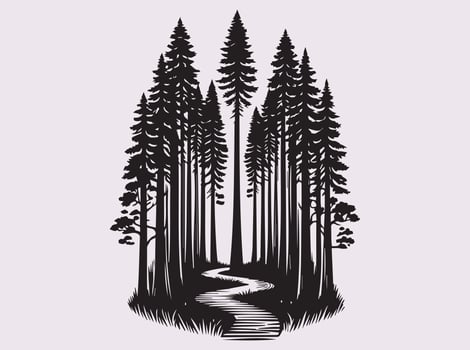 Unique Black Silhouette of a Redwood Forest Path for DIY Crafts and Stickers vector