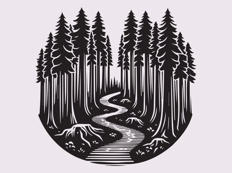Black Silhouette of a Redwood Forest Path for Nature-Themed Wall Art and Posters vector