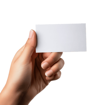 A person holding a blank business name card against a clean transparent background in bright lighting, hand holding blank business name card on transparent backgroundfile png
