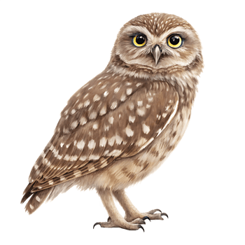 Detailed illustration of a barn owl, perched on the ground. png