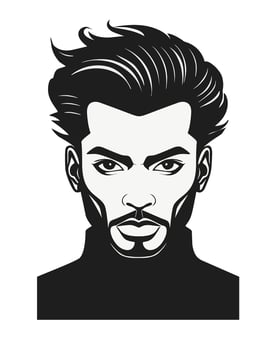 African American man with an ivy league haircut, ruffled hair, goatee and moustache style of the 1990s. vector