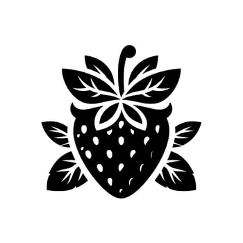 Bold, black and white strawberry illustration, stylized with detailed leaves, a clean, elegant, and modern . vector