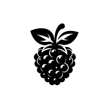 Bold Black and White A Stylized Raspberry with Detailed Berries and Leaves, Set Against a Pure White Background, Minimalist Art. vector