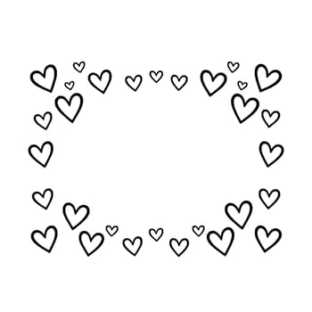 Handdrawn Black Hearts Frame on White Background Decorative for Valentines Day, Lovethemed Cards, Invitations, and vector