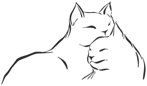 Illustration of black silhouette of A Couple of cats cuddling drawing line png