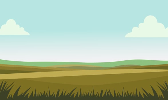 Green Meadow Field Hills Nature Landscape with Grass in Summer Bright Sky vector
