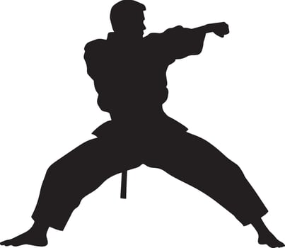 An individual positioned with arms crossed, forming an X to effectively block an opponent's strike. Full-length silhouette black illustration. vector