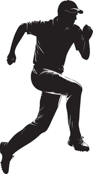 A silhouette of a bowler mid-run, arms pumping in preparation for delivery. vector