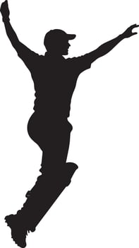 A bowler mid-air, body arched, arm high before release. full length silhouette black illustration vector